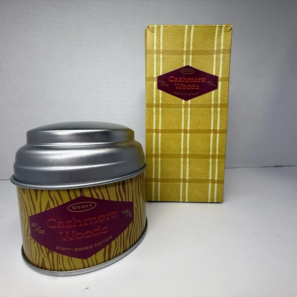 WOODY Cashmere Woods Plant Based Scented Soy Candle & Aromatic Diffuser Set New